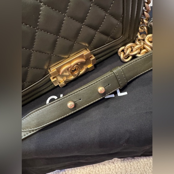 NWT 22K Chanel Small Boy Bag Kaki - Matte Gold Hardware - Picture 13 of 15